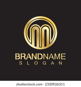 Golden Luxury Letter M Logo Vector Design- Isolated On Black Background