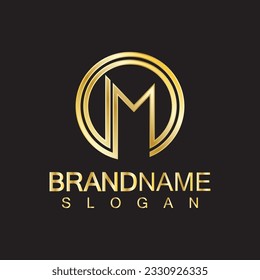 Golden Luxury Letter M Logo Vector Design- Isolated On Black Background