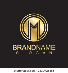 Golden Luxury Letter M Logo Vector Design- Isolated On Black Background