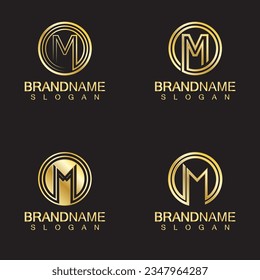 Golden Luxury Letter M Logo Vector Design- Isolated On Blue Background