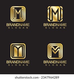 Golden Luxury Letter M Logo Vector Design- Isolated On Blue Background