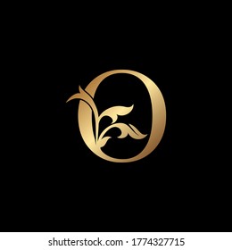 Golden Luxury Letter O Initial Logo Icon Template Design. Monogram ornate nature floral leaf with initial letter gold color.