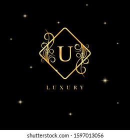 Golden luxury letter U logo template with Calligraphy vector element. Golden Symbol logo vector illustration. Golden luxury icon