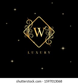 Golden luxury letter W logo template with Calligraphy vector element. Golden Symbol logo vector illustration. Golden luxury icon