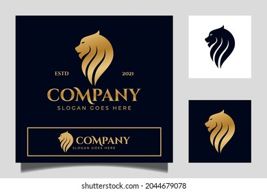 golden luxury lion head logo for your brand and corporate identity vector template