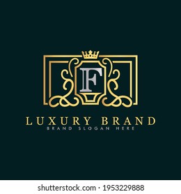 Golden luxury logo design, brand premium logo template