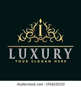 Golden luxury logo design, brand premium logo template