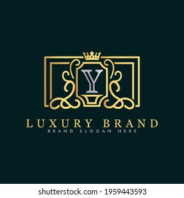 Golden luxury logo design, brand premium logo template letter Y