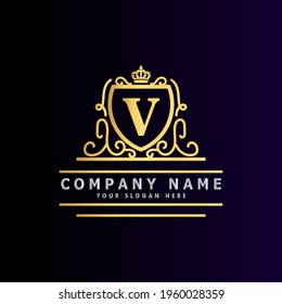 Golden luxury logo design, brand premium logo template letter V