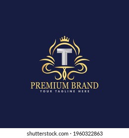 Golden luxury logo design, brand premium logo template letter T