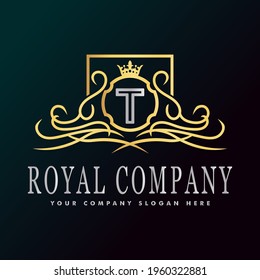 Golden luxury logo design, brand premium logo template letter T