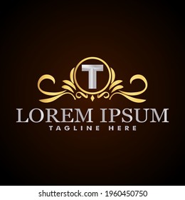 Golden luxury logo design, brand premium logo template letter T