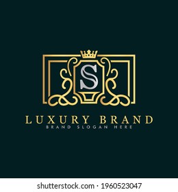 Golden luxury logo design, brand premium logo template letter S