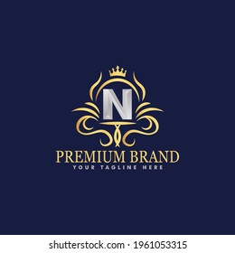 Golden luxury logo design, brand premium logo template letter N