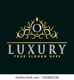 Golden luxury logo design, brand premium logo template letter O