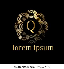 Golden luxury logo frame letter Q