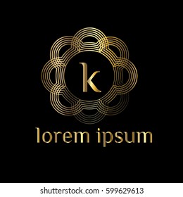 Golden luxury logo frame letter k