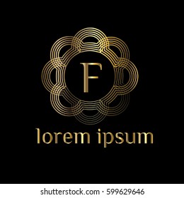 Golden luxury logo frame letter F