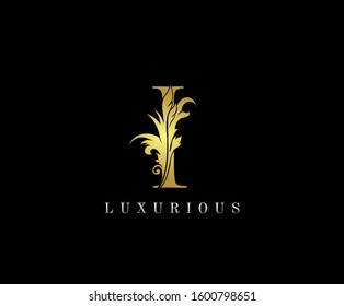 Golden I Luxury Logo Icon, Classic I Letter Logo Design.