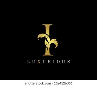 Golden I Luxury Logo Icon, Classic I Letter Logo Design.