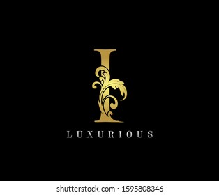 Golden I Luxury Logo Icon, Elegant I Letter Logo Design.