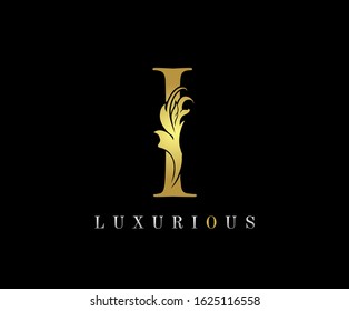 Golden I Luxury Logo Icon, Elegant I Letter Logo Design.