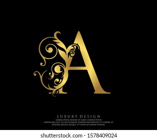 Golden A Luxury Logo Icon, Vintage Letter Logo Design.