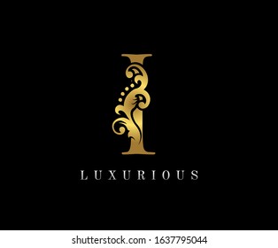 Golden I Luxury Logo Icon, Vintage Gold I Letter Logo Design.