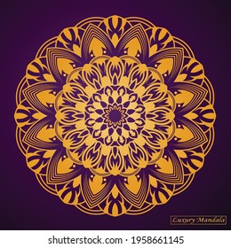 Golden luxury mandala art for element of invitation. Party ornament. vintage decorate element.