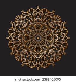 Golden Luxury mandala Vector Design, Mandala for henna, mehndi, tattoo, Decorative ethnic ornamental elements, Oriental patterns
