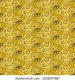 Golden luxury monogram - spirals and eyes, vector seamless pattern
