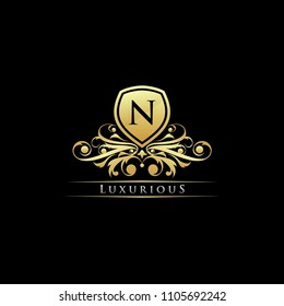Golden Luxury N Letter Design Logo