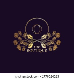 Golden Luxury Nature Leaf  Boutique  Letter O Logo template in circle frame vector design for brand identity like Restaurant, Royalty, Boutique, Cafe, Hotel, Heraldic, Jewelry, Fashion and other brand