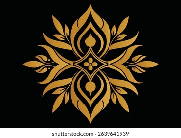 Golden Luxury Ornate Design Element on Black Background