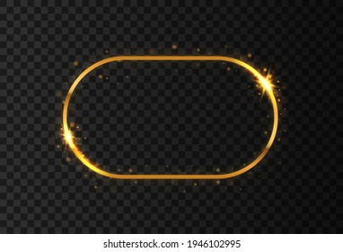 Golden luxury realistic rectangle border. Frame with lights effects.