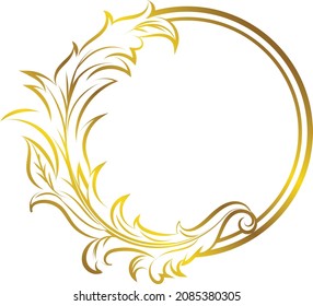 Golden luxury realistic ring border. Vector illustration Gold shiny glowing vintage round frame isolated on transparent background. 