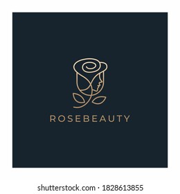 Golden Luxury Rose Beauty Woman Face Logo Design