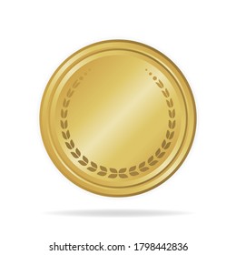 Marco redondo de lujo dorado. Ilustración vectorial. Pegatina de insignia de color dorado con corona de laurel. Plantilla de etiqueta de venta para banners, medallas, certificados.