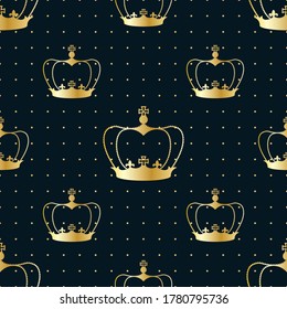 Golden luxury royal crown - seamless pattern