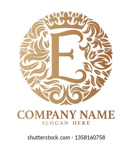 Golden Luxury, royal E Logo template in vector for cafe, shop, store, restaurant, boutique, hotel, heraldic, fashion and etc. – Vector
