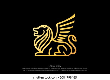 Golden Luxury Royal Lion King Line Logo Design Vector