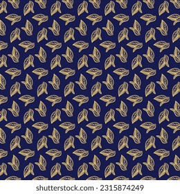 Golden luxury seamless Leaves With Blue Background 