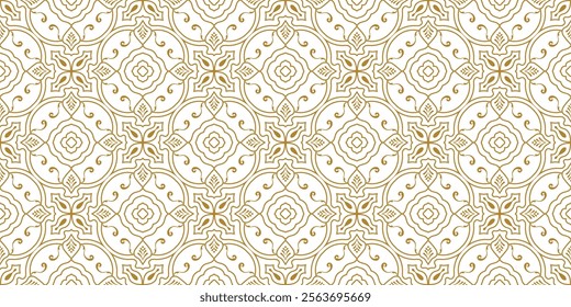 Golden luxury seamless vector flower pattern. Arabic Islamic elegant Gold floral pattern for Wedding invitation card. Art deco texture  lattice background banner