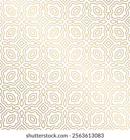 Golden luxury seamless vector pattern. Arabic Islamic Gold shiny Geometric line floral or linear flower tile pattern for Wedding invitation card.  Art deco texture  lattice background
