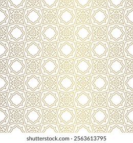 Golden luxury seamless vector pattern. Arabic Islamic Gold shiny geometric  floral or linear flower tile pattern for Wedding invitation card. Art deco texture lattice background