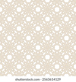 Golden luxury seamless vector pattern. Arabic Islamic Gold Geometric thin line floral or linear flower tile pattern for Wedding invitation card.  Art deco texture  lattice background