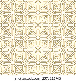 Golden luxury seamless vector pattern. Arabic Islamic Gold Geometric symmetrical line tile pattern for Wedding invitation card. Art deco texture lattice background banner