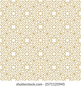 Golden luxury seamless vector pattern. Arabic Islamic Gold Geometric star round tile pattern for Wedding invitation card. Art deco texture lattice background banner