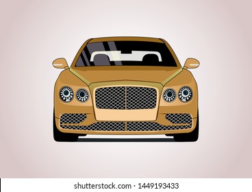 Golden luxury sedan. Front view.