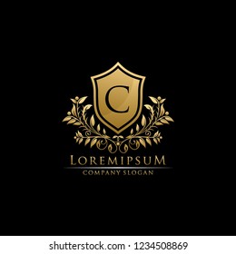 Golden Luxury Shield C Letter Logo